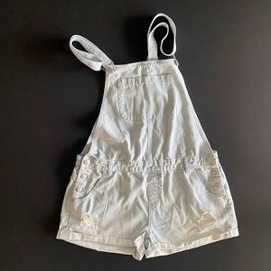 Cotton On 91 Denim Overall Shorts, Size 12, Distressed.